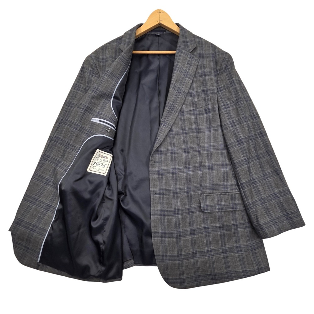 Jos A Bank 1905 Tailored Fit Mens 46R Wool Blazer Gray Glen Plaid Sport Coat